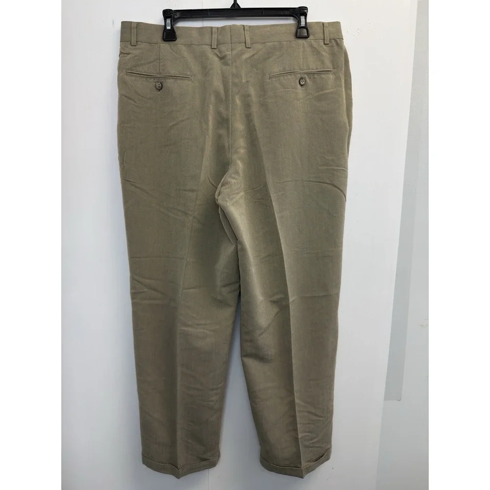 Claiborne Pleated Pants Mens 36X30 Taupe Herringbone Slacks Trousers‎ Cuffed